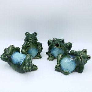 Set of 4 Adorable Glossy Ceramic Frogs